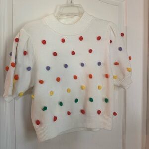 Peach Love California White Knit Sweater with Pom Poms- never worn